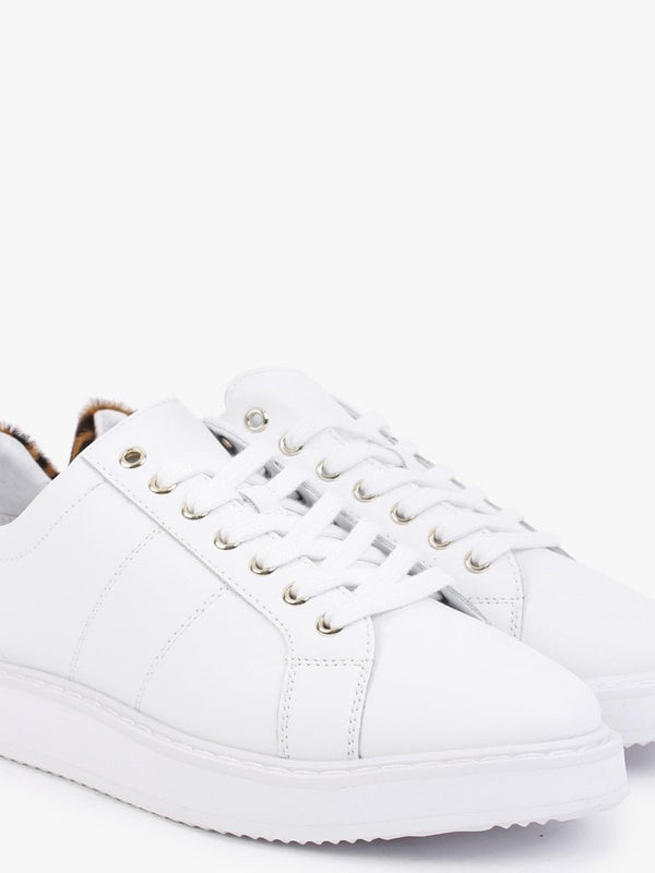 Angeline II White Leather Leopard Trainers