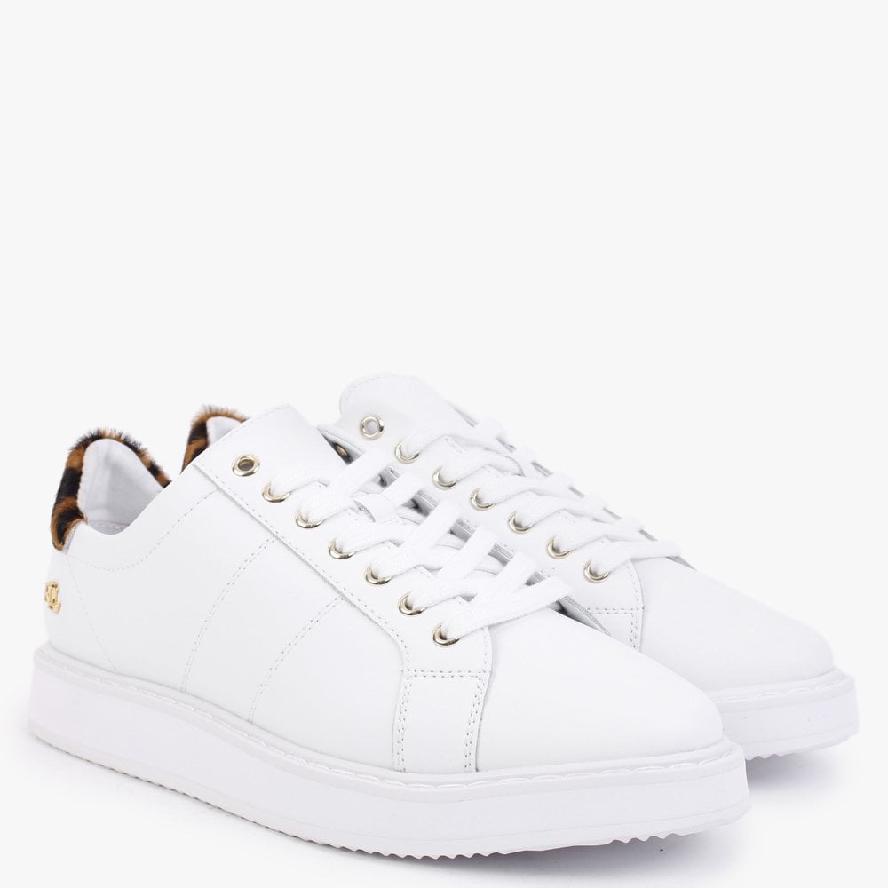 Angeline II White Leather Leopard Trainers