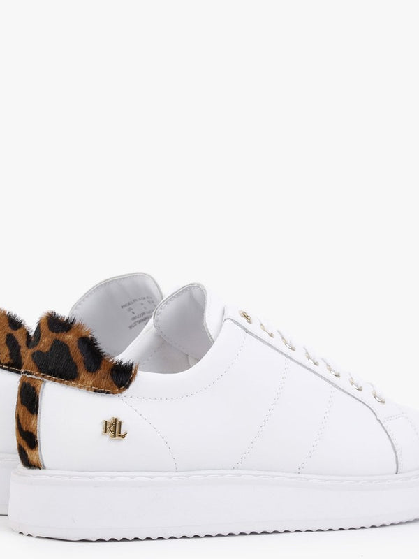 Angeline II White Leather Leopard Trainers