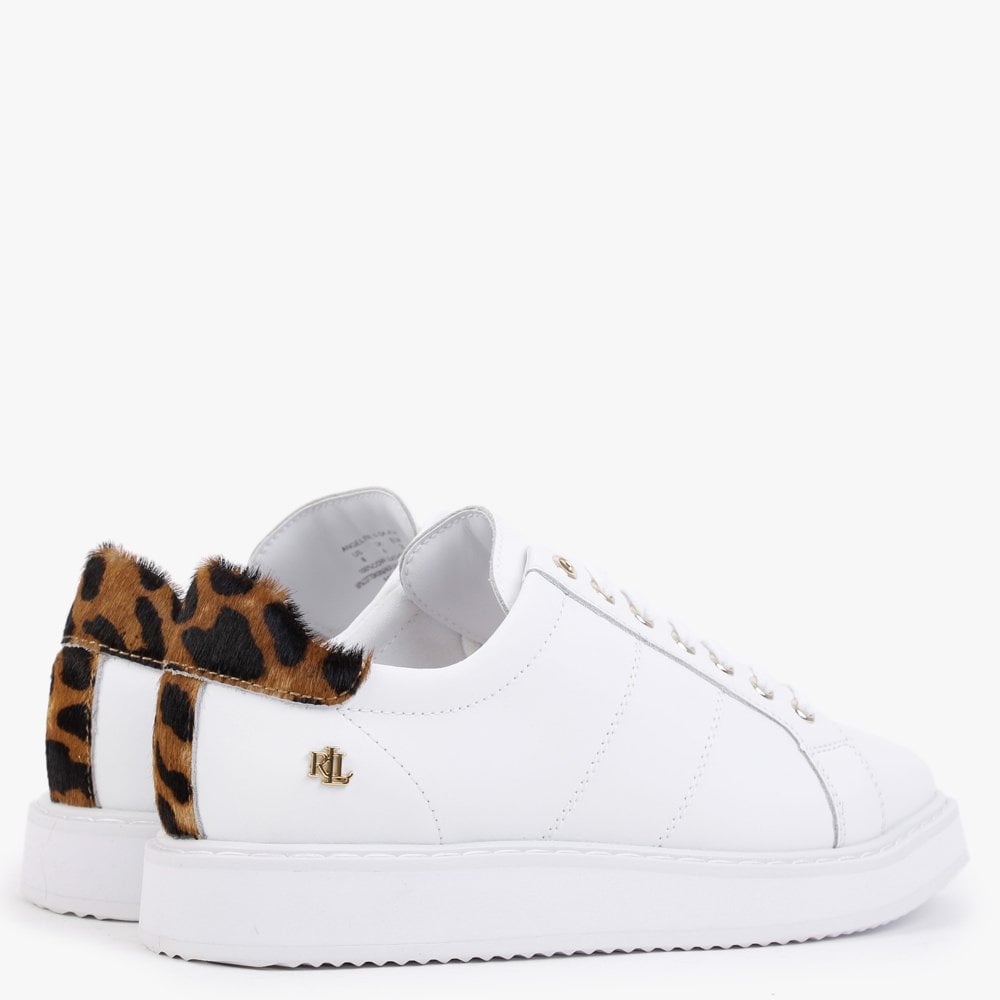 Angeline II White Leather Leopard Trainers