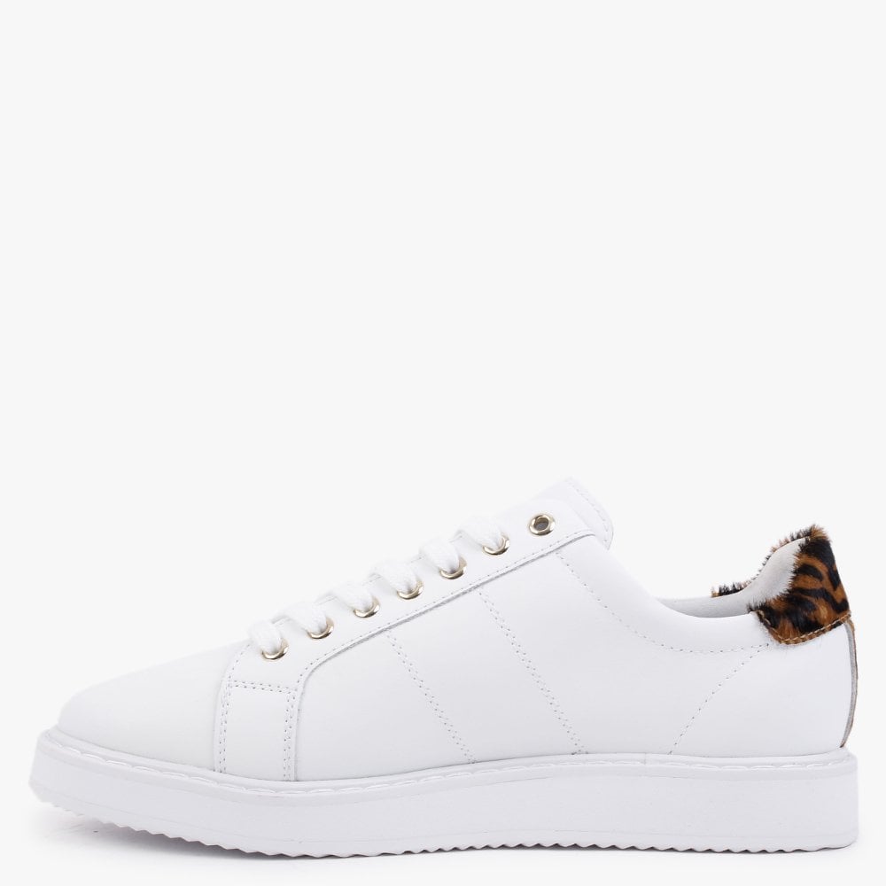 Angeline II White Leather Leopard Trainers