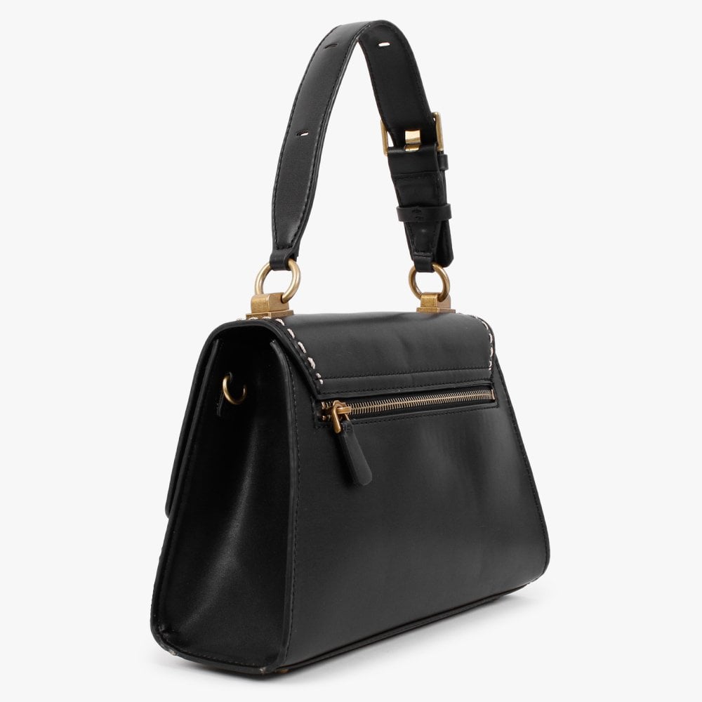 Stephi Smooth Black Top Handle Bag