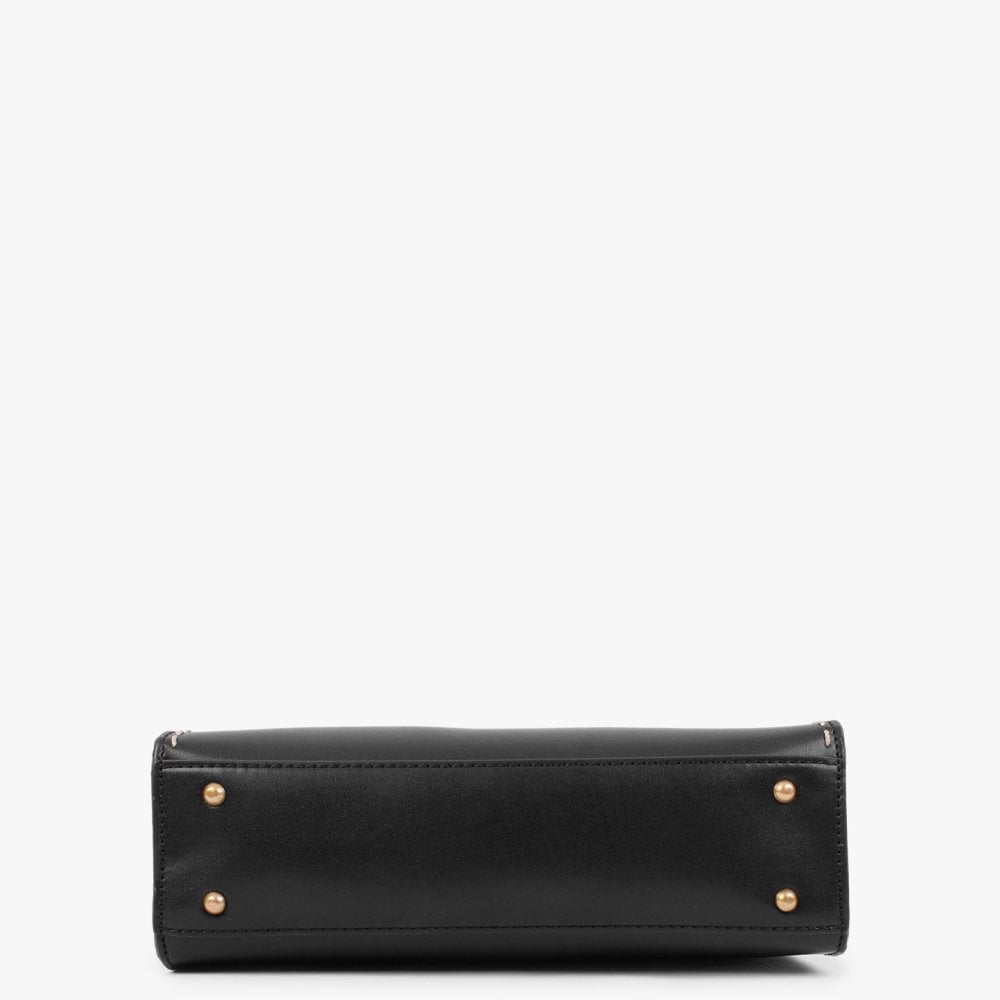Stephi Smooth Black Top Handle Bag