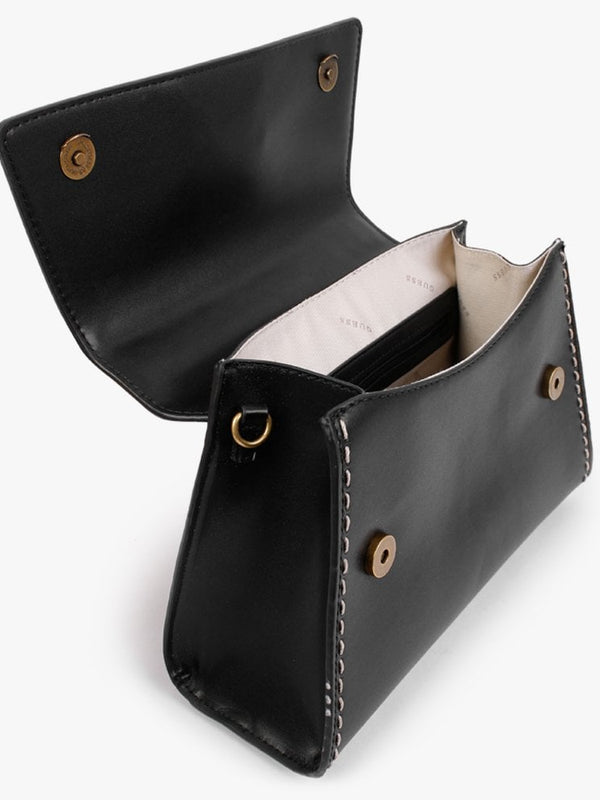 Stephi Smooth Black Top Handle Bag