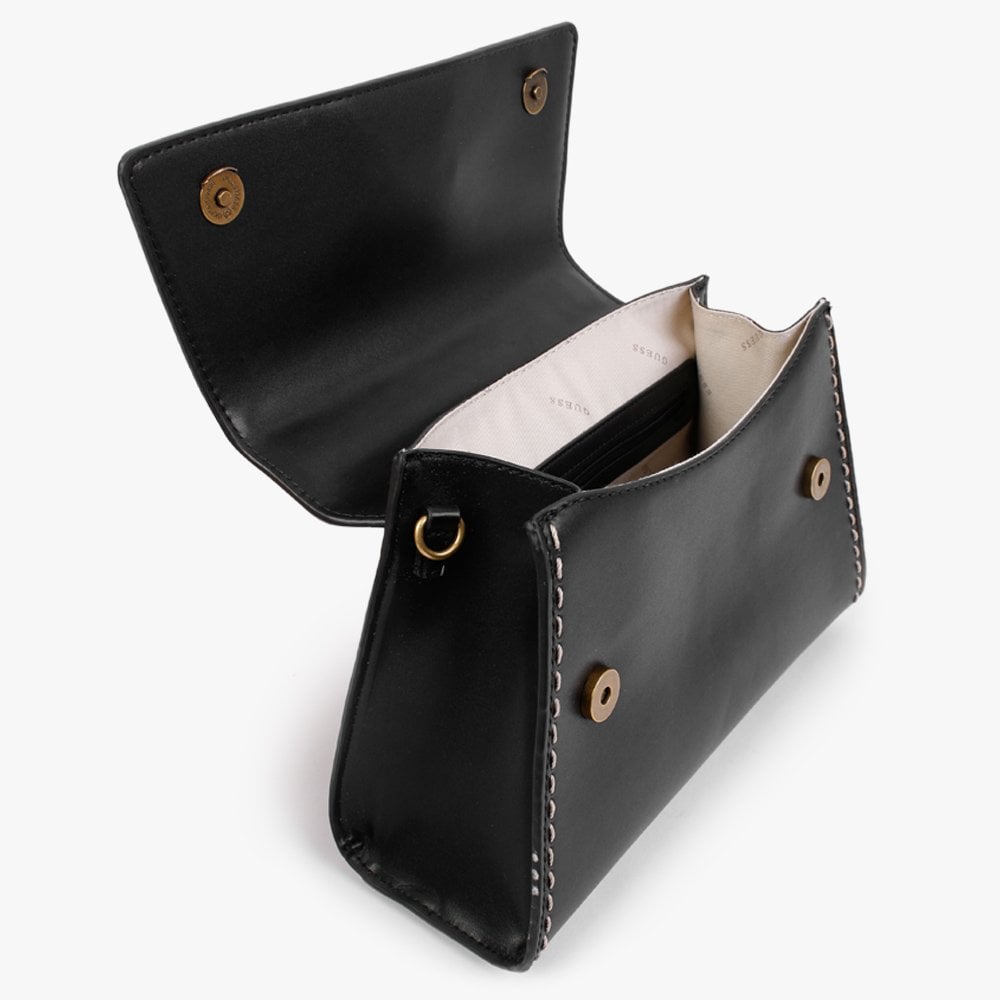 Stephi Smooth Black Top Handle Bag