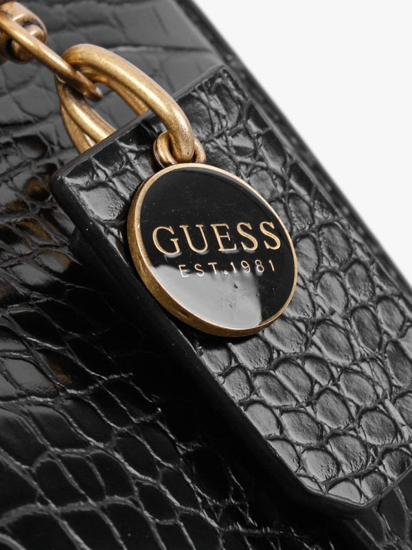 Stephi Black Moc Croc Gold Hardware Satchel Bag