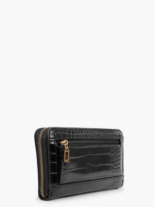 Large Stephi Black Moc Croc Zip Around Wallet