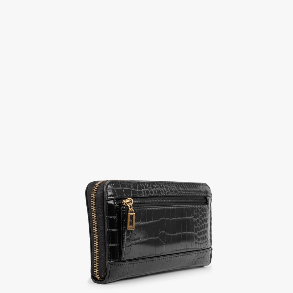 Large Stephi Black Moc Croc Zip Around Wallet