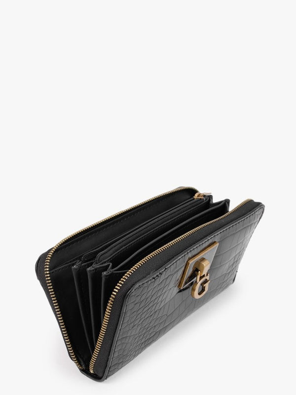 Large Stephi Black Moc Croc Zip Around Wallet
