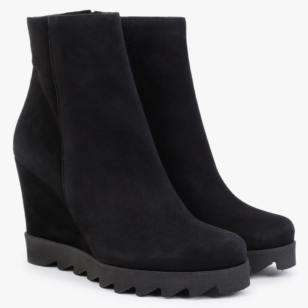 Awedge Black Suede Wedge Ankle Boots