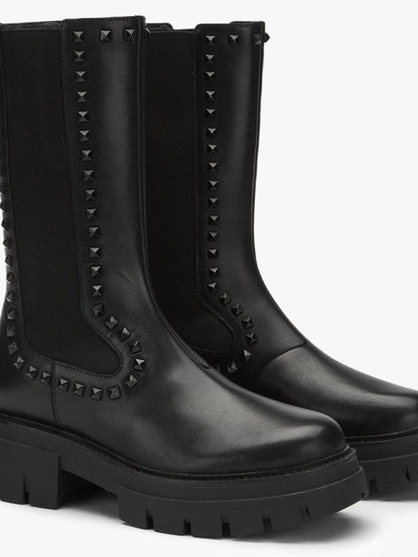 Lennox Black Leather Studded Calf Boots
