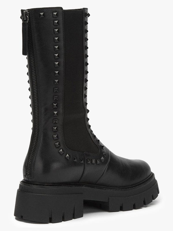 Lennox Black Leather Studded Calf Boots
