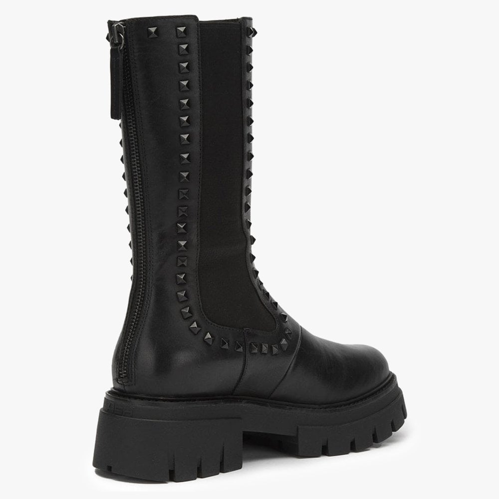 Lennox Black Leather Studded Calf Boots