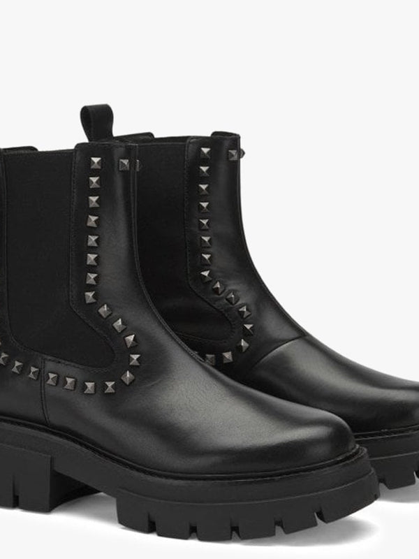 Lenny Studs Black Leather Chunky Chelsea Boots