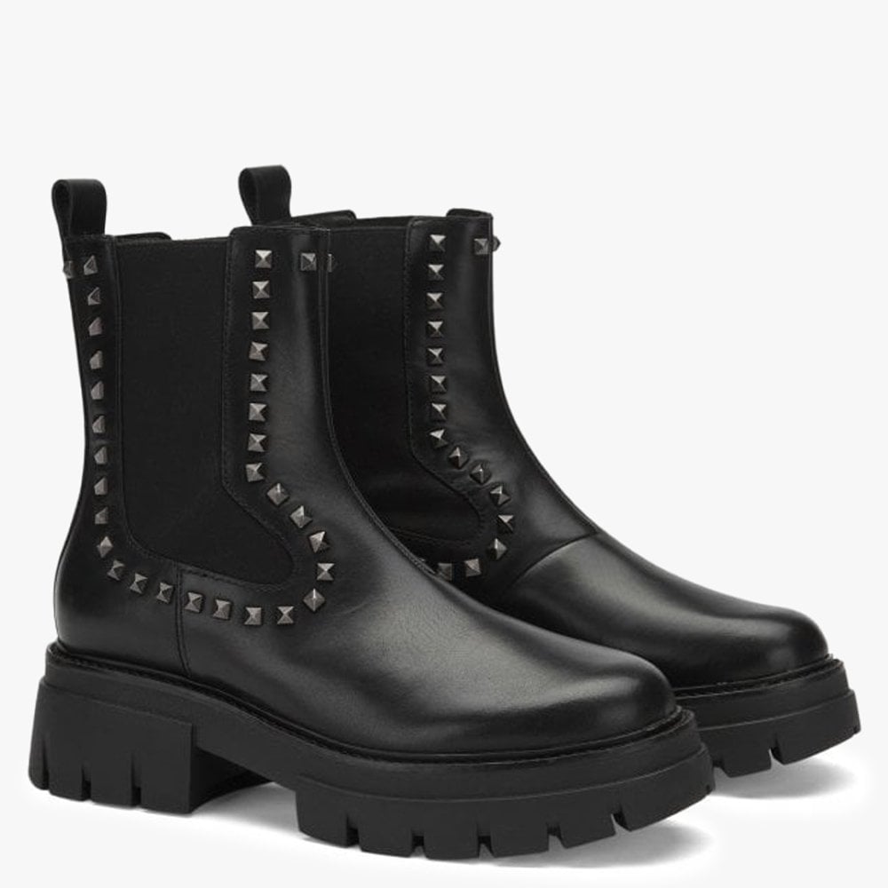 Lenny Studs Black Leather Chunky Chelsea Boots