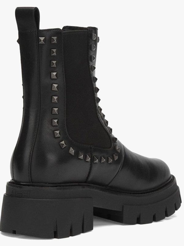 Lenny Studs Black Leather Chunky Chelsea Boots