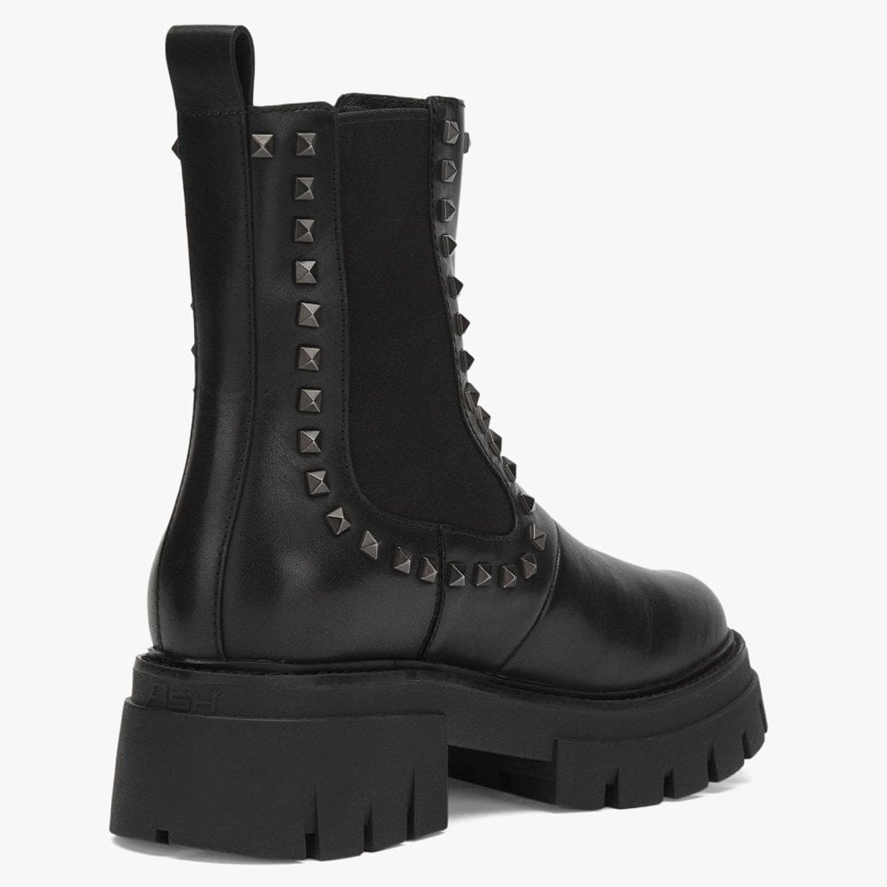Lenny Studs Black Leather Chunky Chelsea Boots