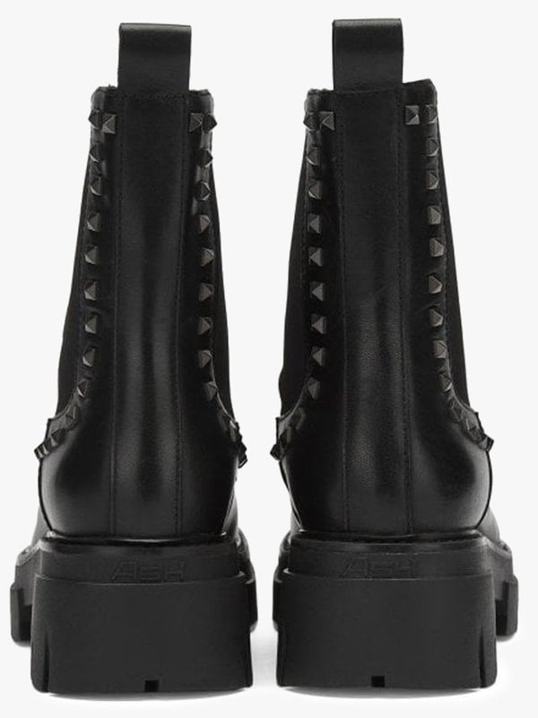 Lenny Studs Black Leather Chunky Chelsea Boots