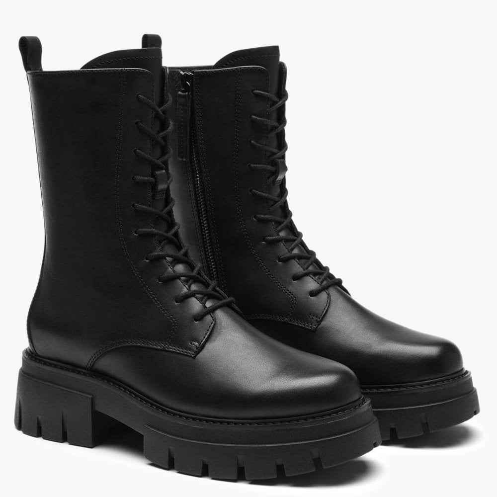 Liam Black Leather Biker Boots