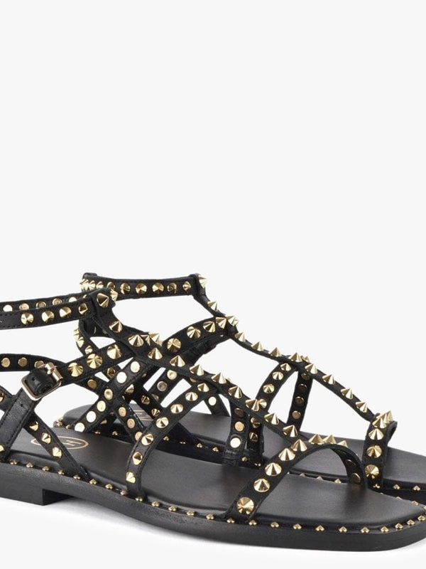 Maeva Black Leather Studded Gladiator Sandals