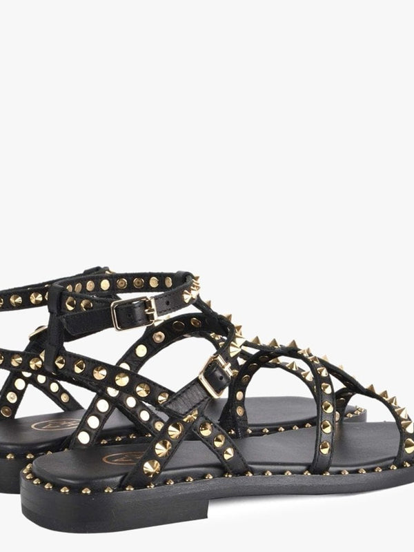Maeva Black Leather Studded Gladiator Sandals