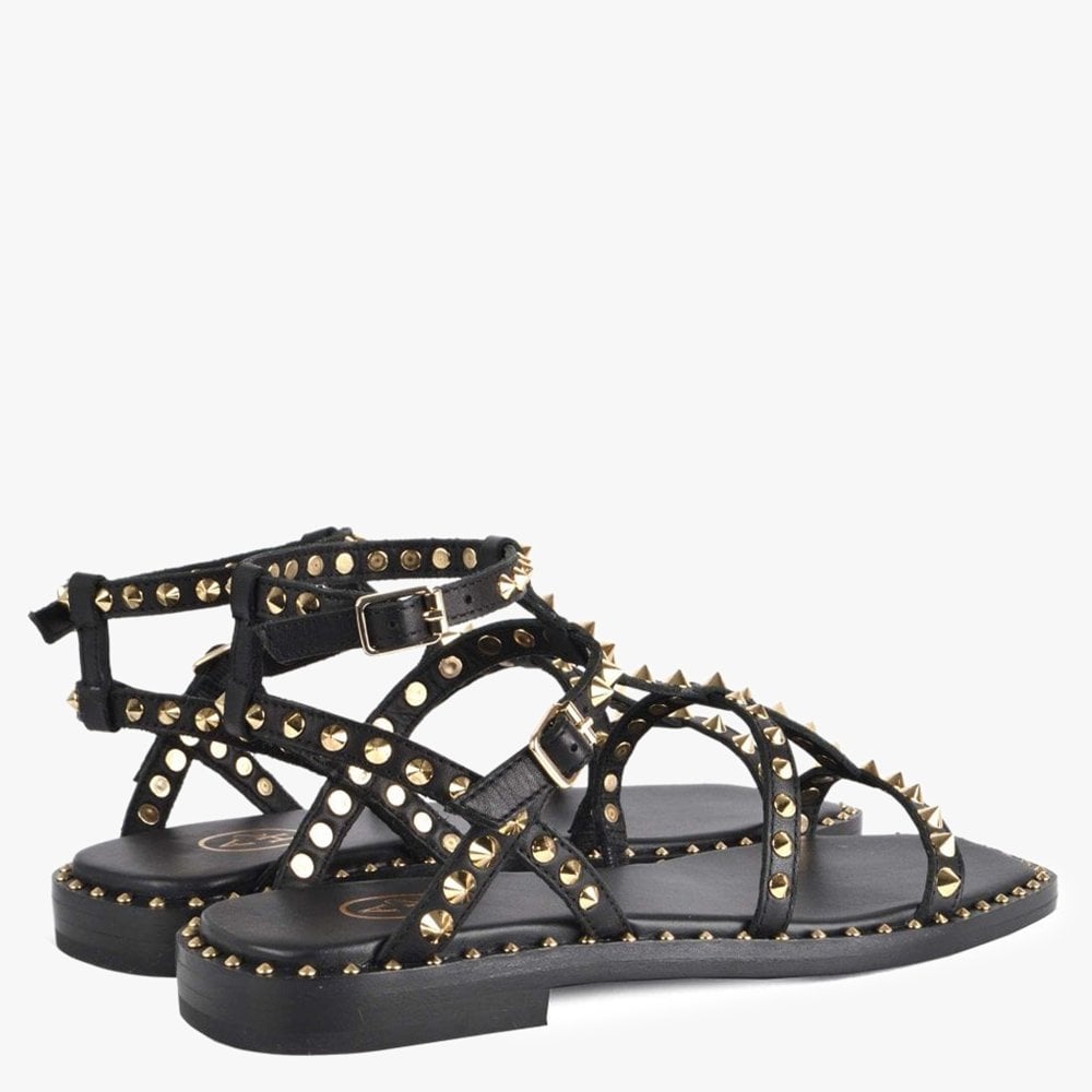 Maeva Black Leather Studded Gladiator Sandals