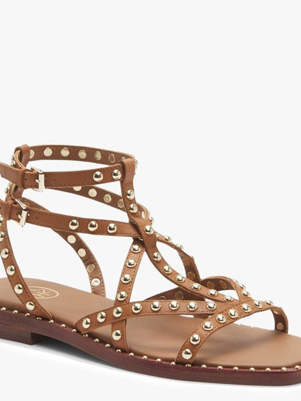 Mamba Tan Leather Studded Gladiator Sandals