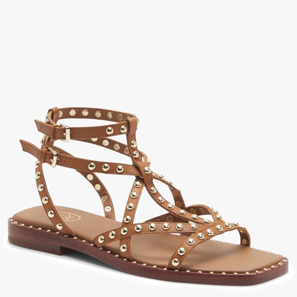 Mamba Tan Leather Studded Gladiator Sandals