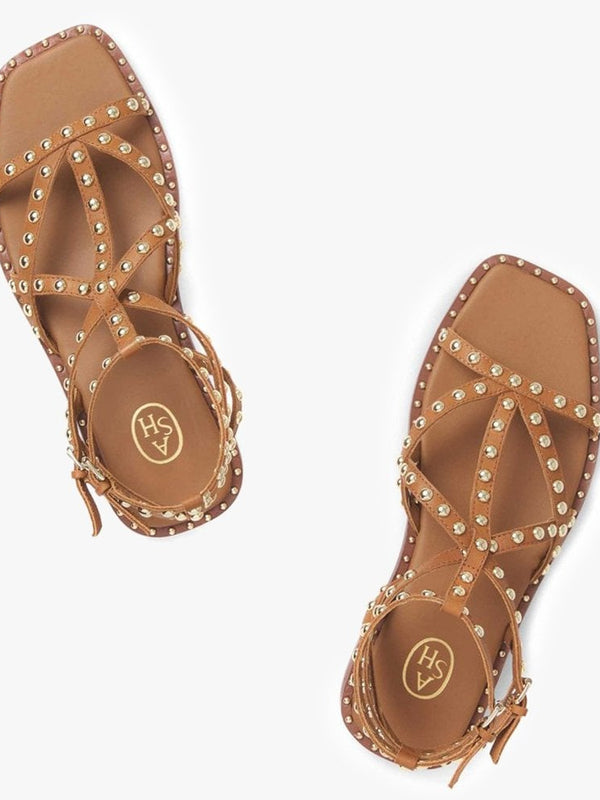 Mamba Tan Leather Studded Gladiator Sandals