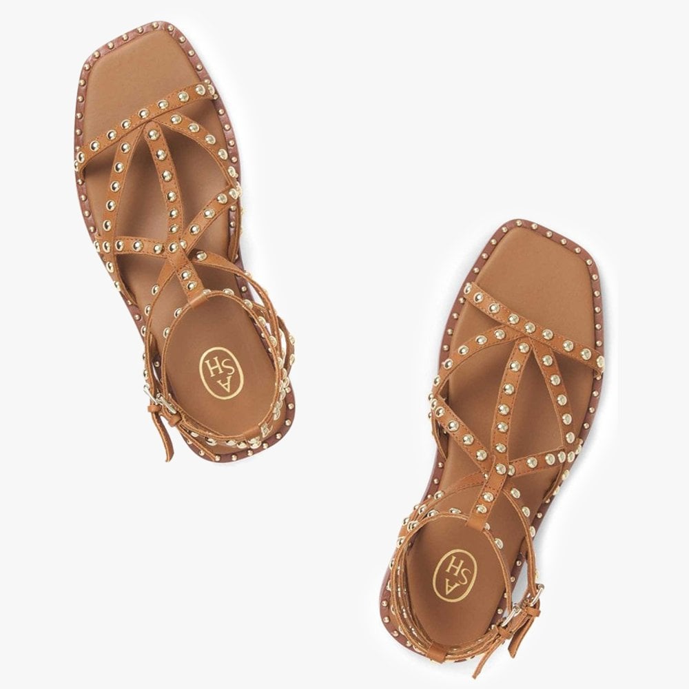 Mamba Tan Leather Studded Gladiator Sandals