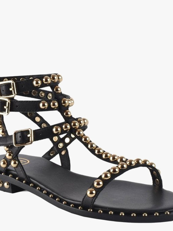 Play Black Leather Studded Gladiator Sandals