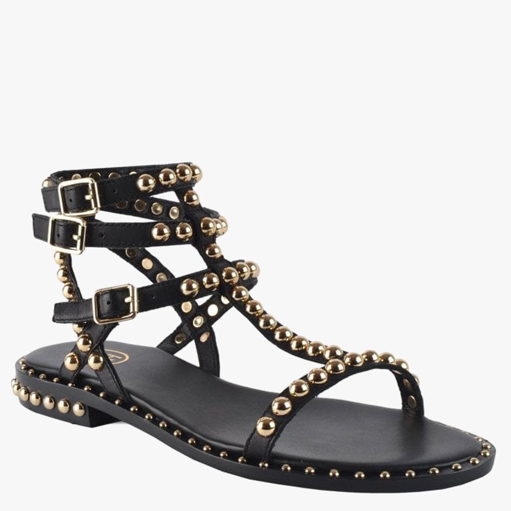 Play Black Leather Studded Gladiator Sandals