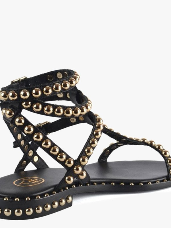 Play Black Leather Studded Gladiator Sandals