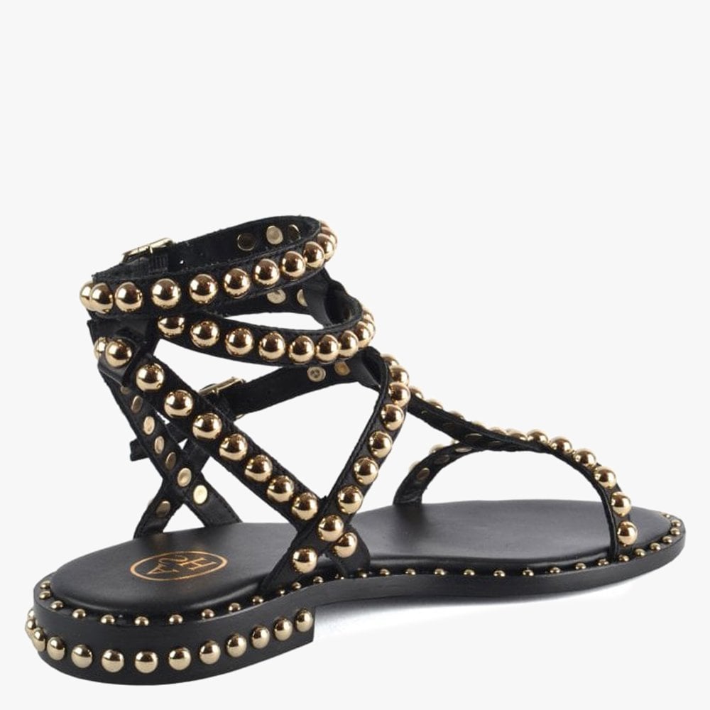 Play Black Leather Studded Gladiator Sandals