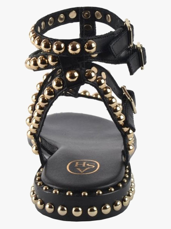 Play Black Leather Studded Gladiator Sandals