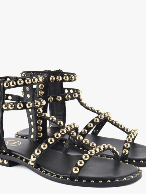 Power Black Leather Studded Gladiator Sandals