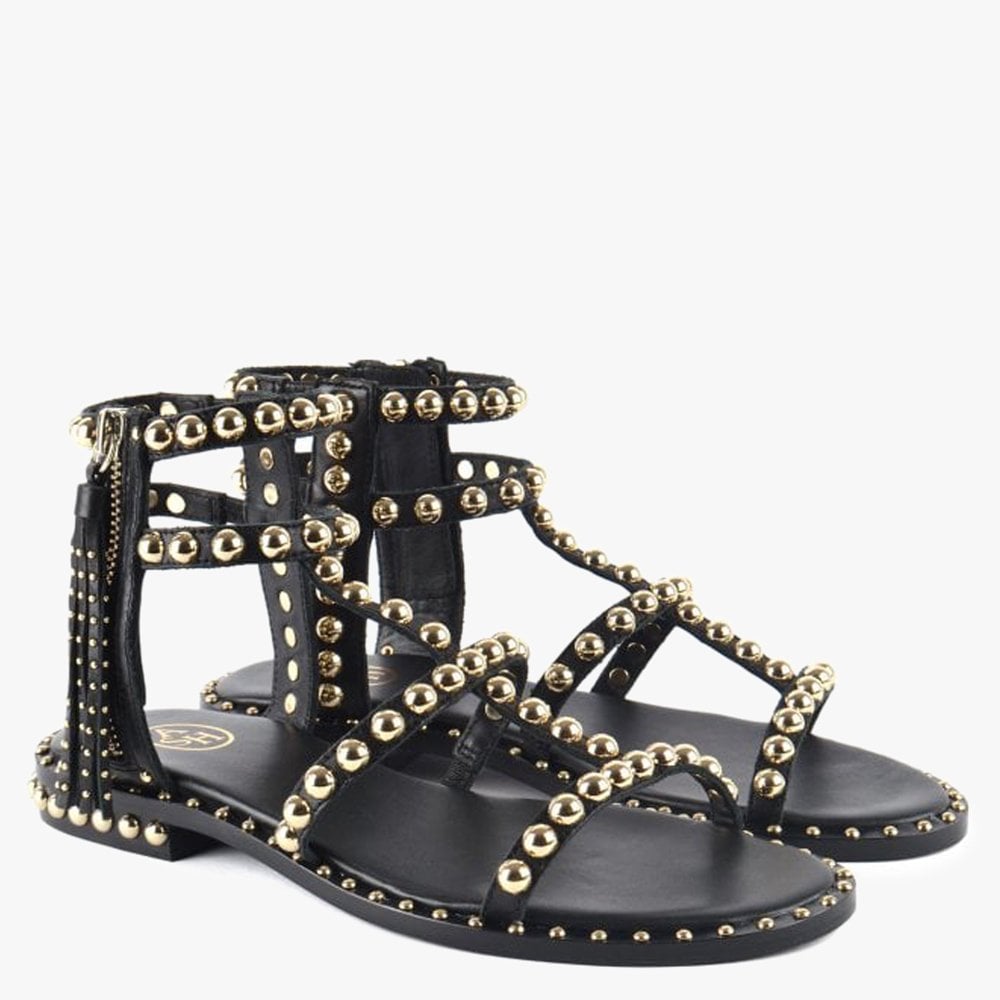 Power Black Leather Studded Gladiator Sandals