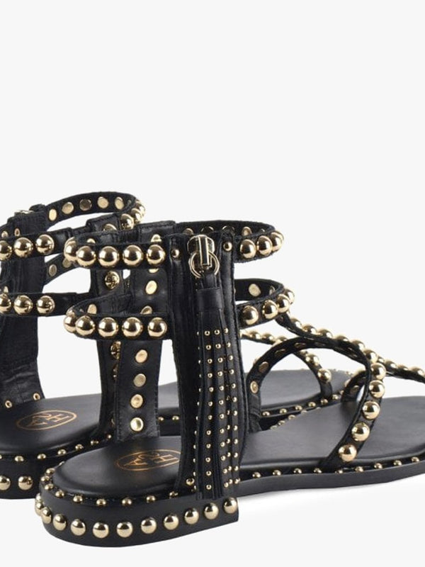 Power Black Leather Studded Gladiator Sandals