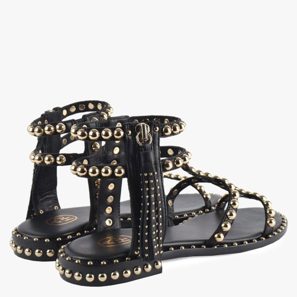 Power Black Leather Studded Gladiator Sandals