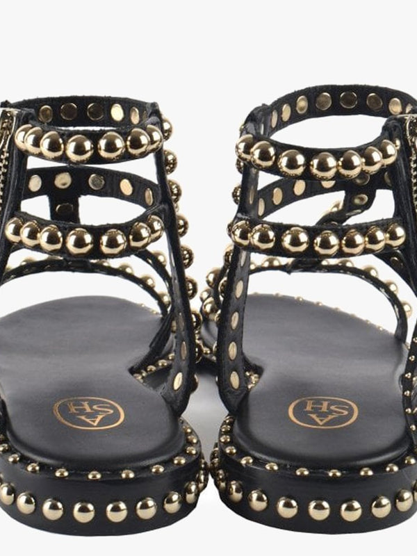Power Black Leather Studded Gladiator Sandals