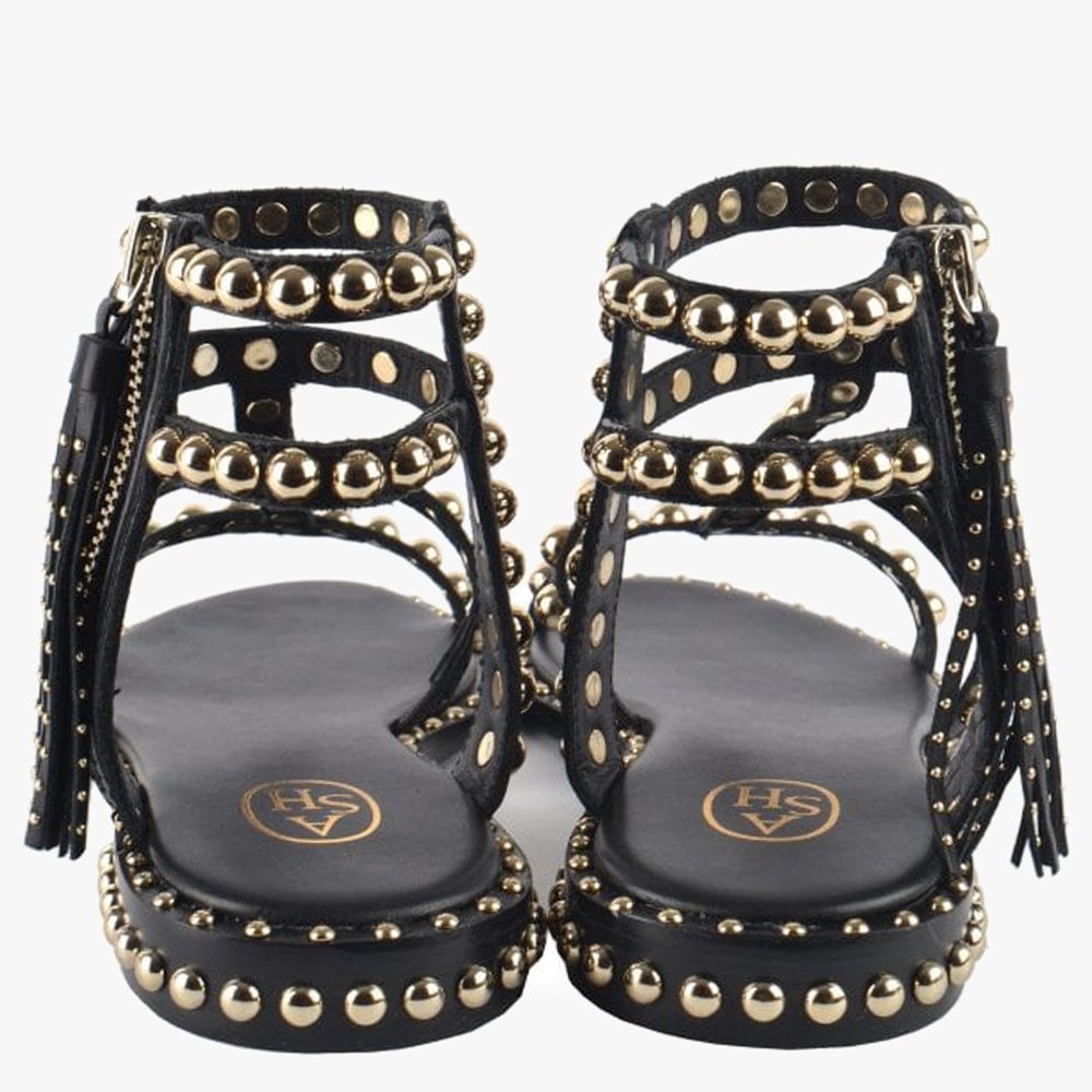 Power Black Leather Studded Gladiator Sandals