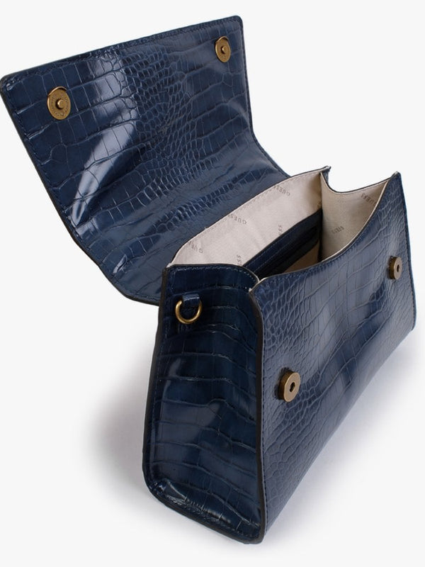 Stephi Moc Croc Azure Blue Top Handle Bag