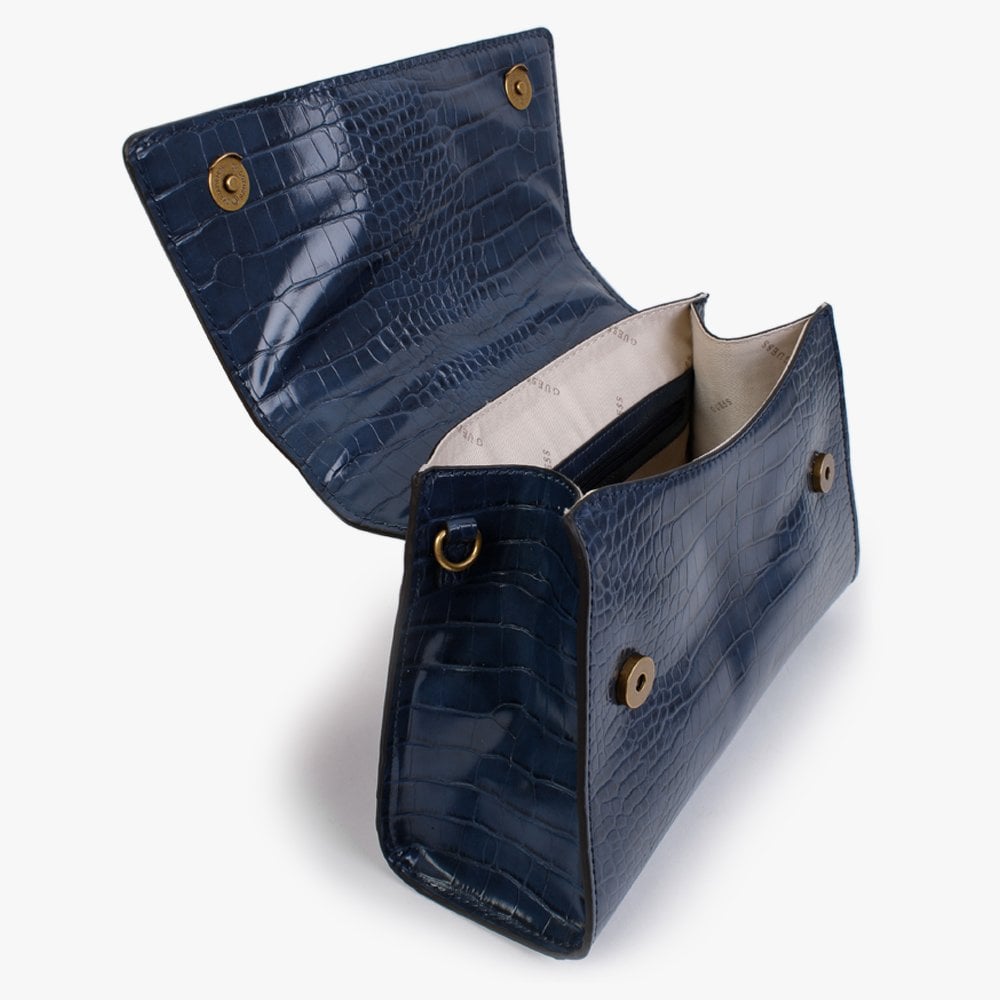 Stephi Moc Croc Azure Blue Top Handle Bag