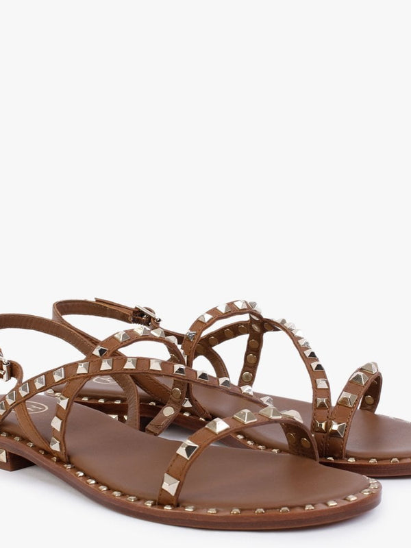 Peace Tan Leather Studded Sandals