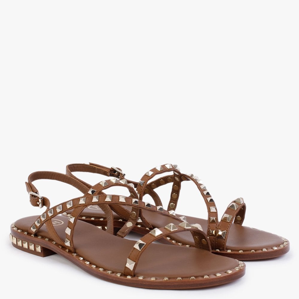 Peace Tan Leather Studded Sandals