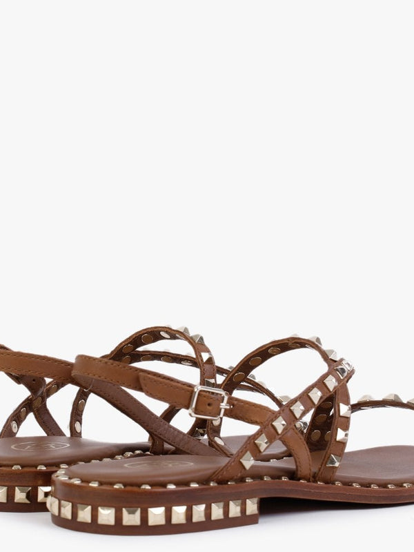 Peace Tan Leather Studded Sandals