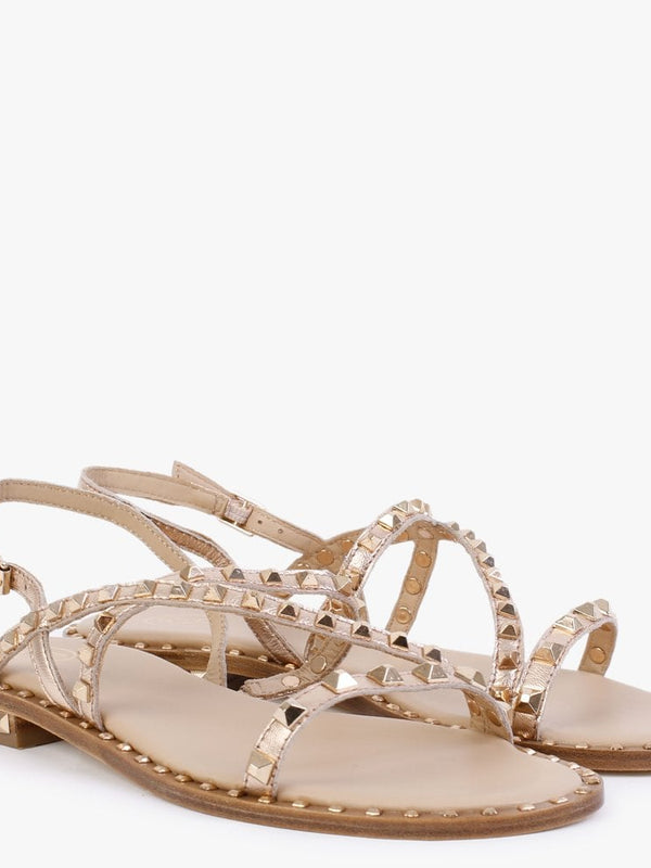 Peace Gold Metallic Leather Studded Sandals