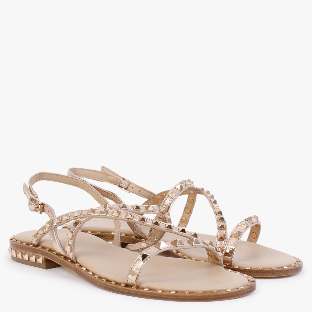 Peace Gold Metallic Leather Studded Sandals