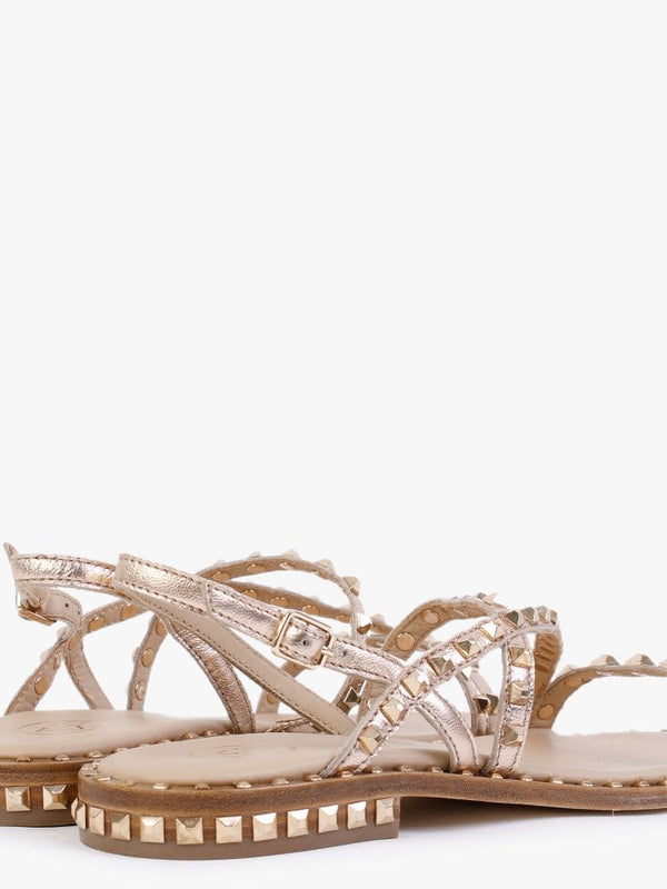 Peace Gold Metallic Leather Studded Sandals