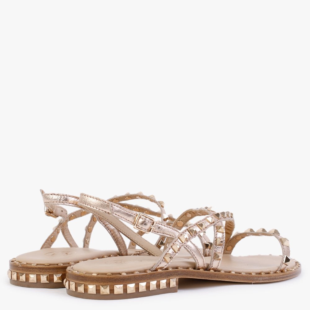Peace Gold Metallic Leather Studded Sandals